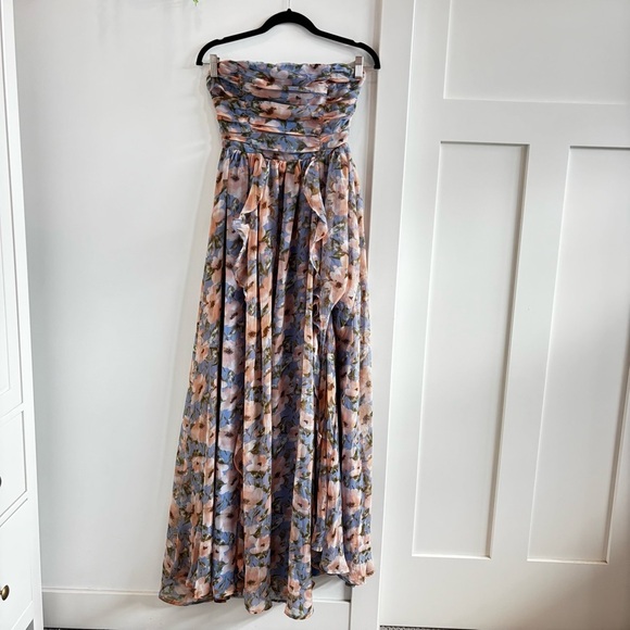 Fashion Nova Dresses & Skirts - Fashion Nova Sophia Chiffon Pastel Floral Strapless Maxi Dress Blue Size Small
